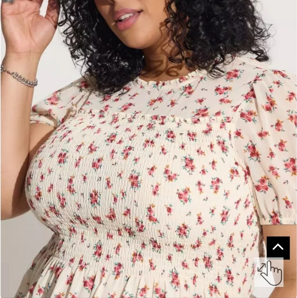 Torrid Chiffon Ruffle Mock Neck Smocked Crop Top - Picture 4 of 5